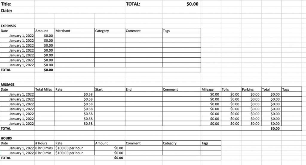 Expense Report Template in Excel